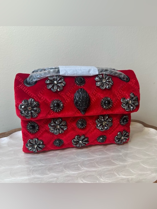 Kurt Geiger Handbags - Kurt Geiger London Red Velvet Embellished Mini Kensington Bag NWT